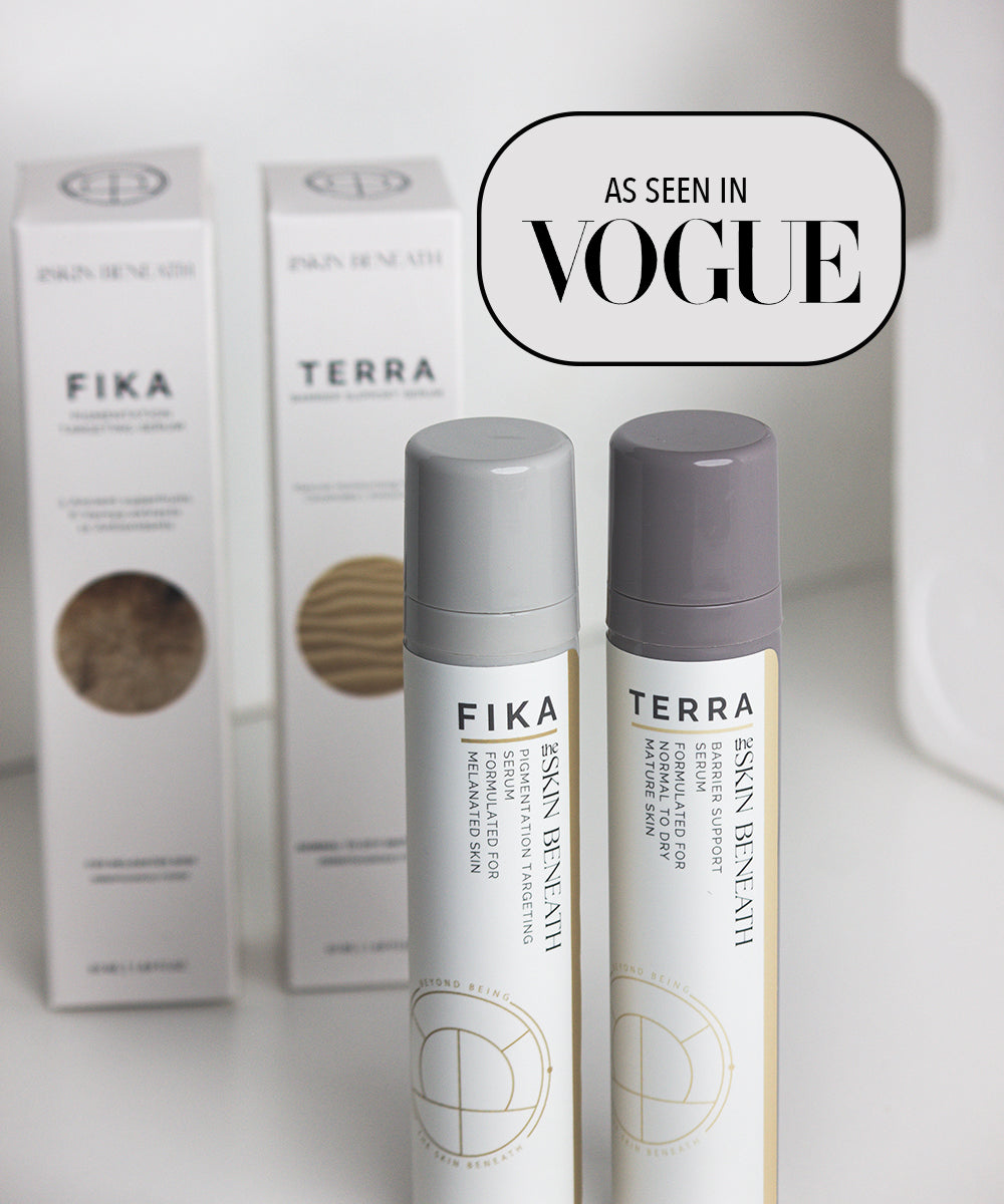 Terra Barrier Repair Serum bottleon neutral background with a minimalist skincare packaging