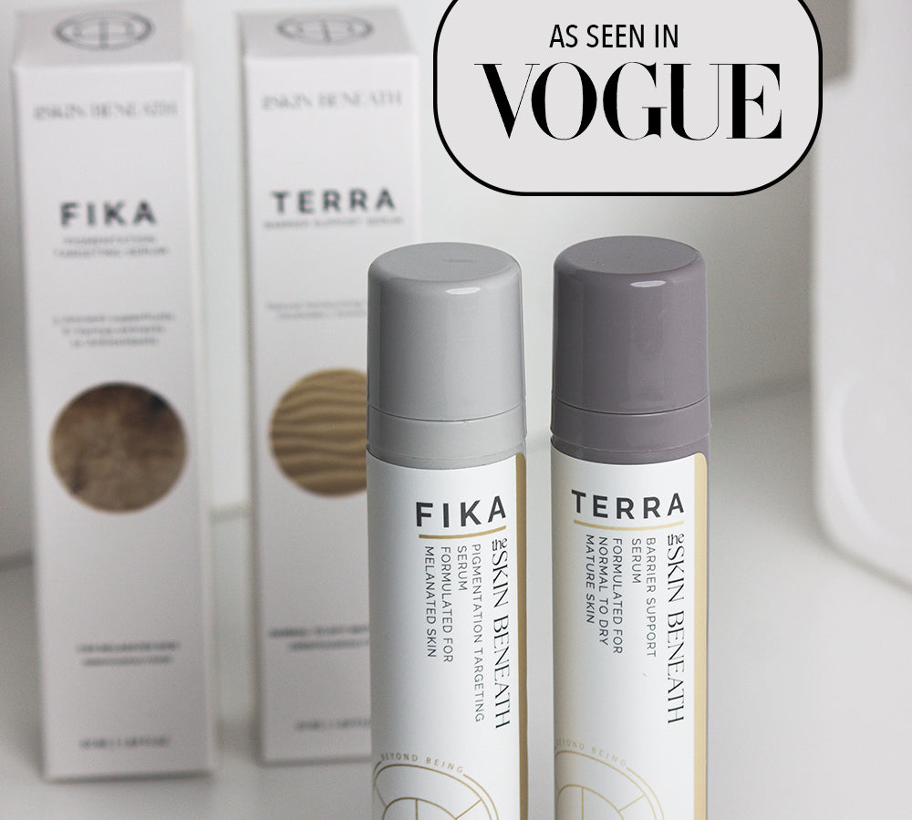 Terra Barrier Repair Serum bottleon neutral background with a minimalist skincare packaging