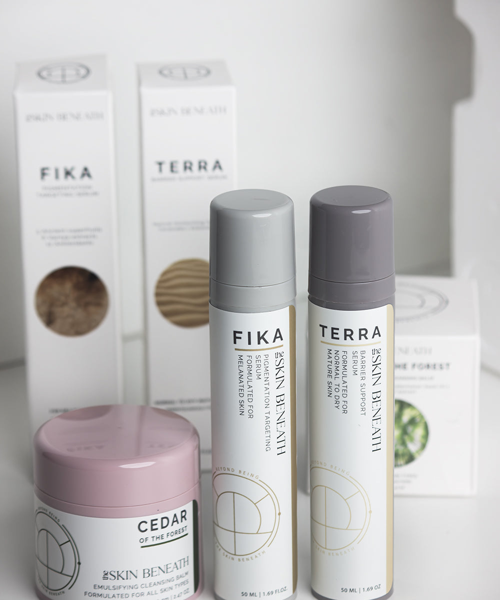 Minimalist image of a cleanser barrier support serum and pigmentation Serum