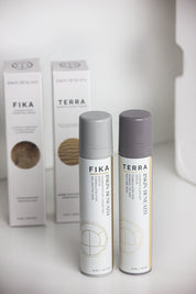 Terra Barrier Repair Serum bottleon neutral background with a minimalist skincare packaging