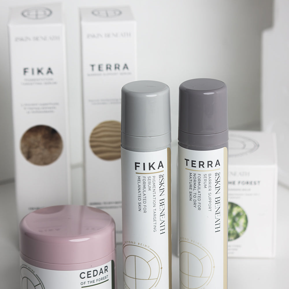 Minimalist image of a cleanser barrier support serum and pigmentation Serum
