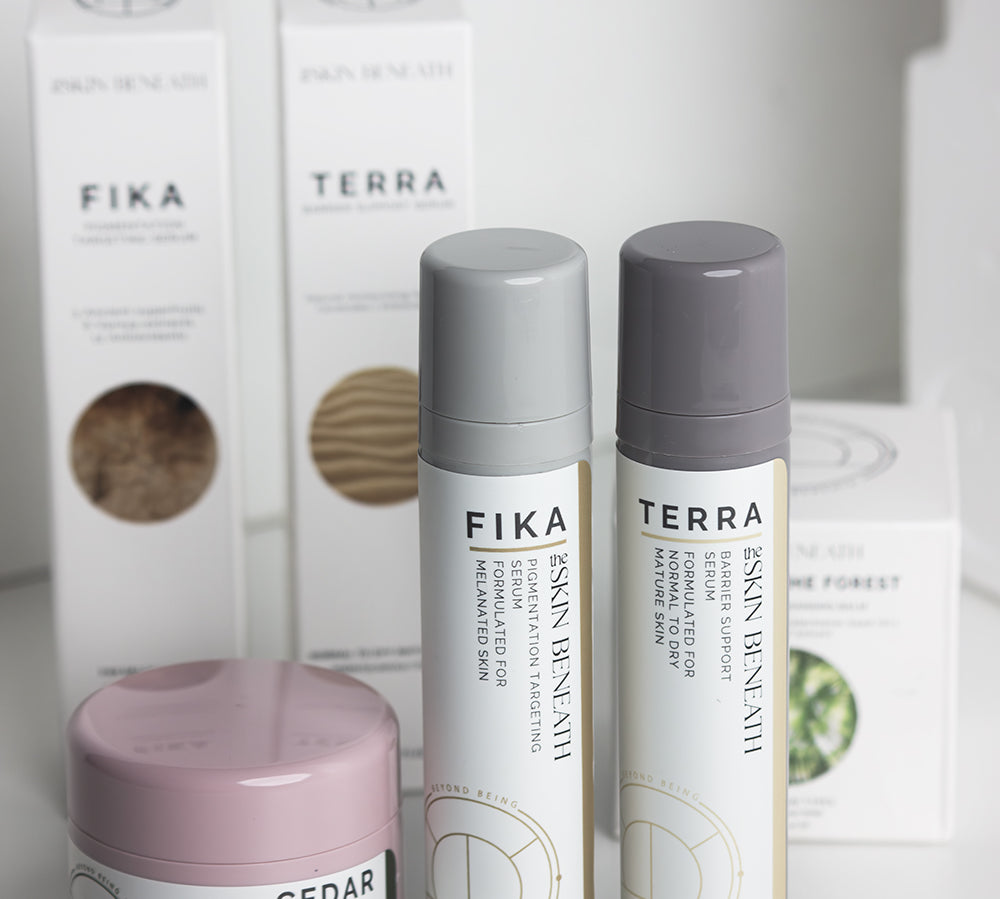 Minimalist image of a cleanser barrier support serum and pigmentation Serum