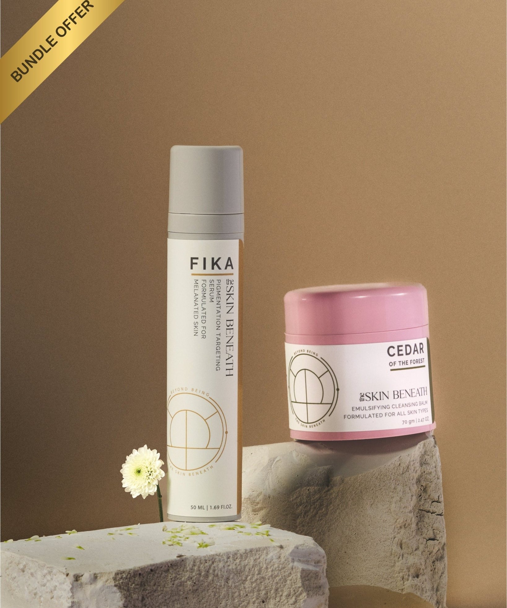 Cleanse and Tone - Cedar of the Forest cleansing balm and FIKA pigmentation serum skincare duo