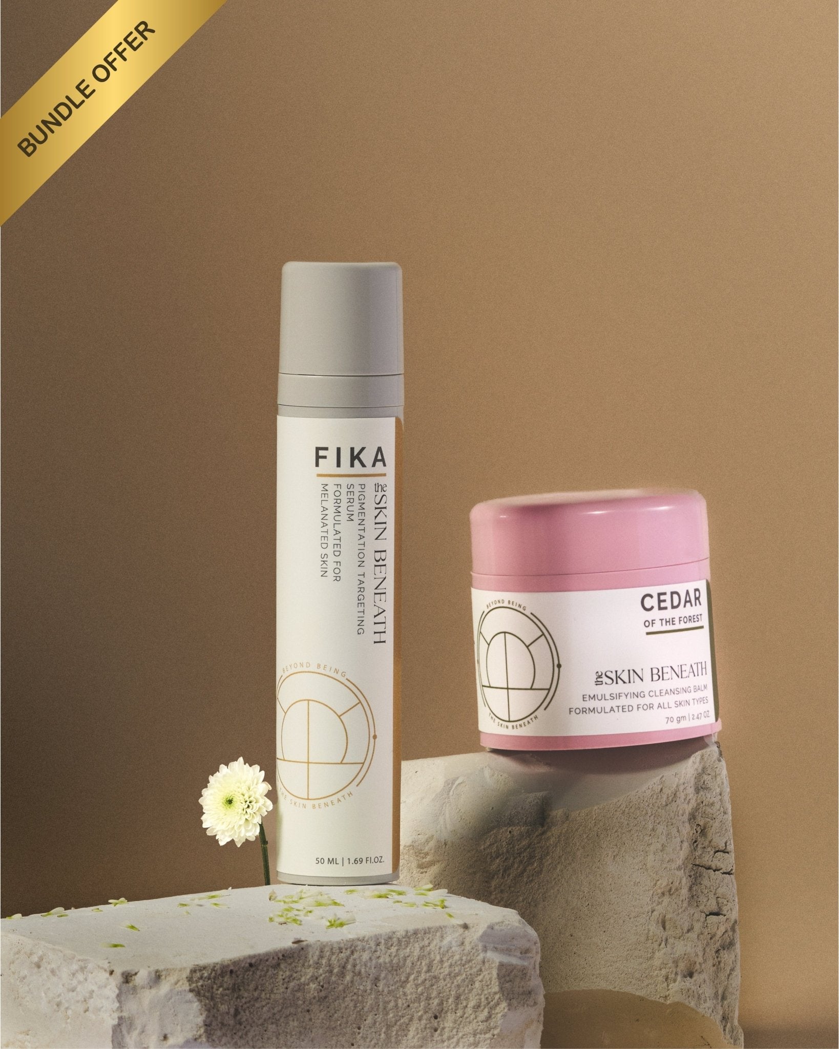 Cleanse and Tone - Cedar of the Forest cleansing balm and FIKA pigmentation serum skincare duo