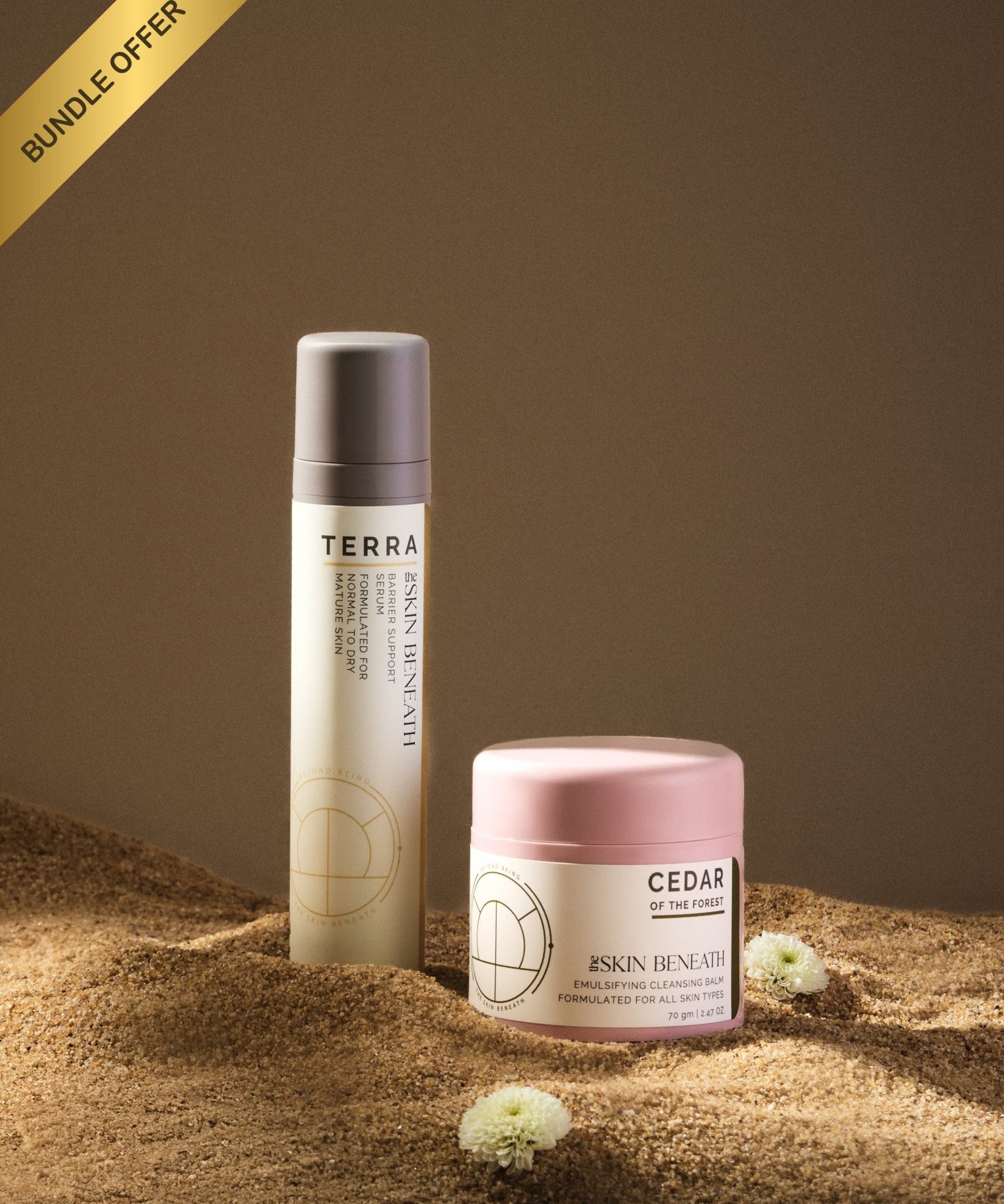 Cleanse and Fortify Set with Terra barrier repair serum and Cedar of the Forest cleansing balm
